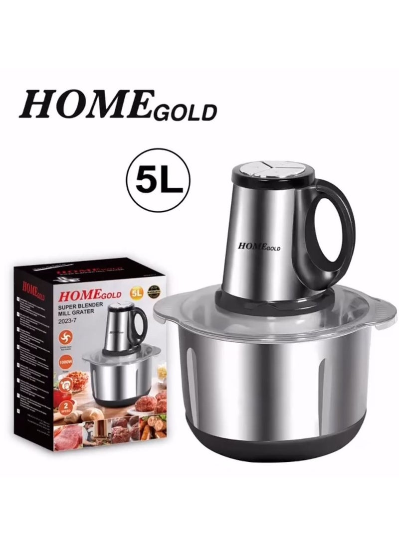 Home Gold Home Gold 1000 Chopper, 5 Liter Capacity, 2 Speeds, Multi-Color, 4 Sharp Blades, Stainless Steel Gears, Rust-Proof Stainless Steel Bowl, 12 Months Warranty  - Image 1