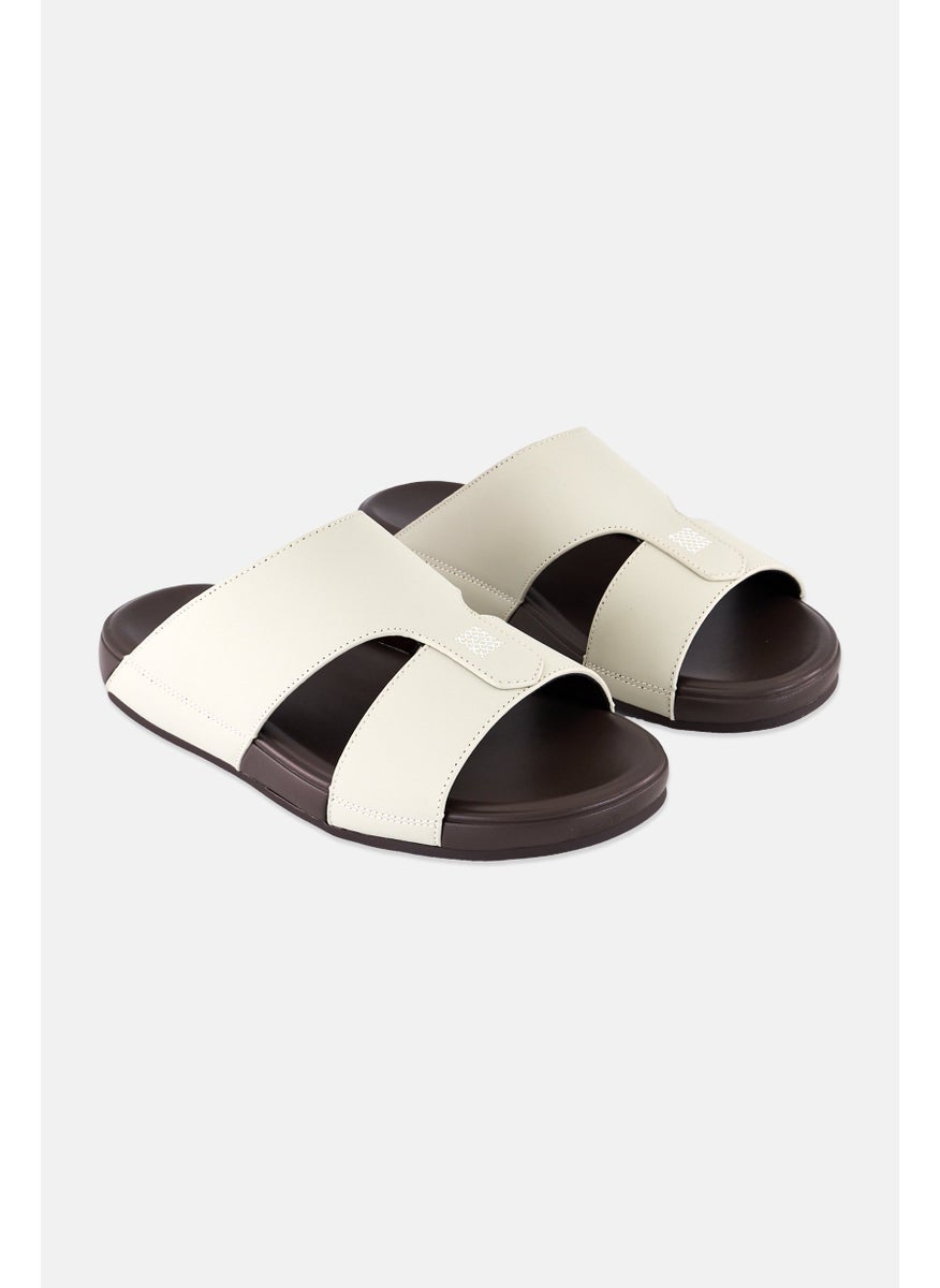 Algspar Men 2 Strap Slip On Arabic Sandals, Beige  - Image 1