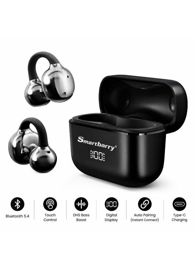 Smartbarry H73 True Wireless Earbuds, Clip-On Ear Style Bluetooth 5.4 Earphones with Touch Control, Digital Display Charging Case, Stereo Sound, 4H Playtime - Image 1
