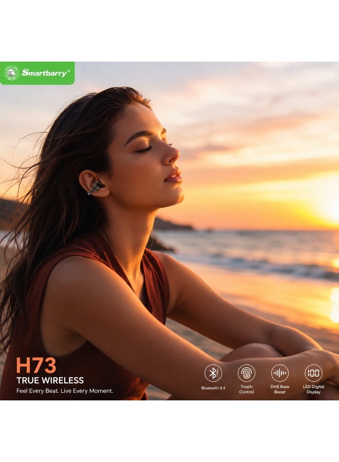 Smartbarry H73 True Wireless Earbuds, Clip-On Ear Style Bluetooth 5.4 Earphones with Touch Control, Digital Display Charging Case, Stereo Sound, 4H Playtime - Image 3