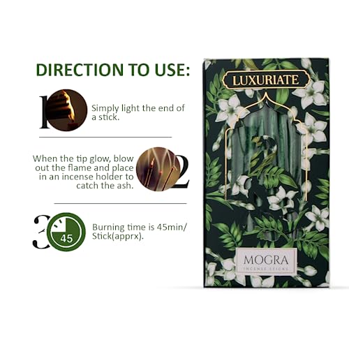 LUXURIATE Mogra Bambooless Incense Dhoop | Natural Herbal Incense Organic Incense, Long-Lasting Incense Stick, Agarbatti for Puja | Luxury Premium Incense - Pack of 1 (20 Sticks) - Image 4