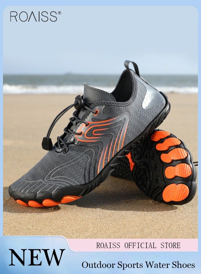 roaiss Adult Men Outdoor Water Beach Shoes Quick Dry Aqua Barefoot Water Shoes Soft Soled Non Slip Diving Shoes Fashion Pattern Exercise Fitness Shoes for Snorkeling Surfing Kayaking Beach Walking Yoga  - Image 2