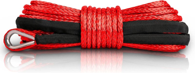 XPV AUTO XPV SK75 1/4" x 49‘ Dyneema Synthetic Winch Rope 10000LBS Cable with Black Protecting Sleeve for SUV ATV UTV Vehicle Boat Car (Red) - Image 1