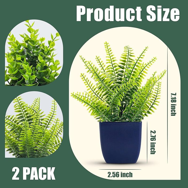 Der Rose 2 Pack Fake Plants Small Artificial Plants in Blue Pots Faux Plants Indoor for Home Room Bathroom Living Room Decor - Image 3