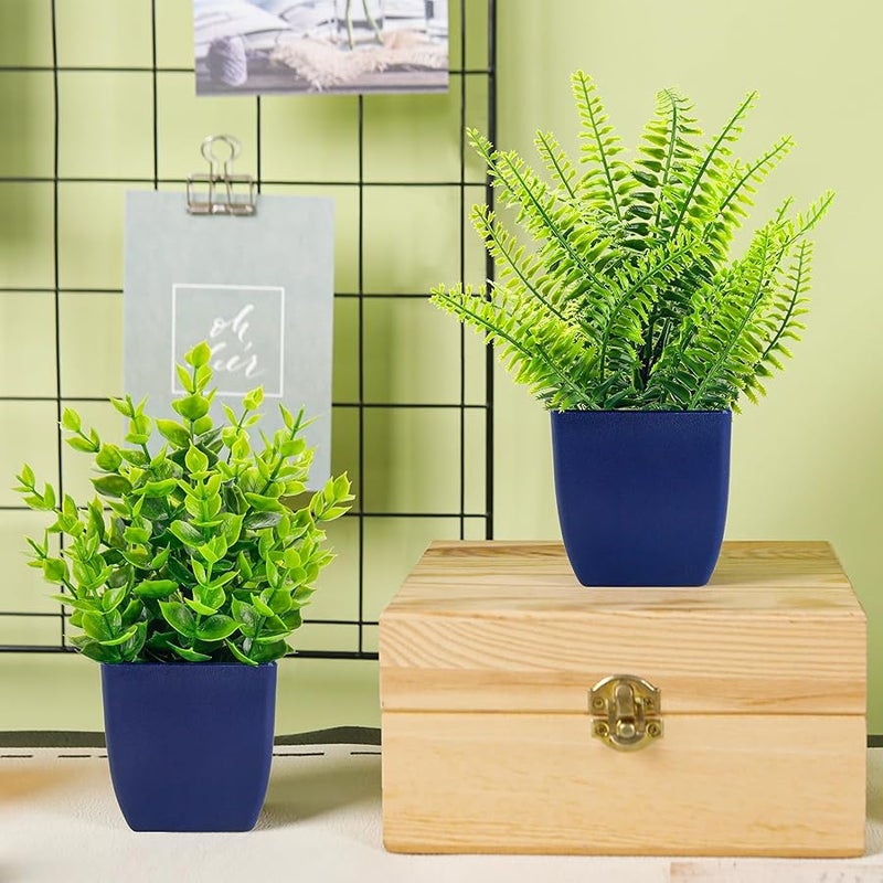 Der Rose 2 Pack Fake Plants Small Artificial Plants in Blue Pots Faux Plants Indoor for Home Room Bathroom Living Room Decor - Image 4
