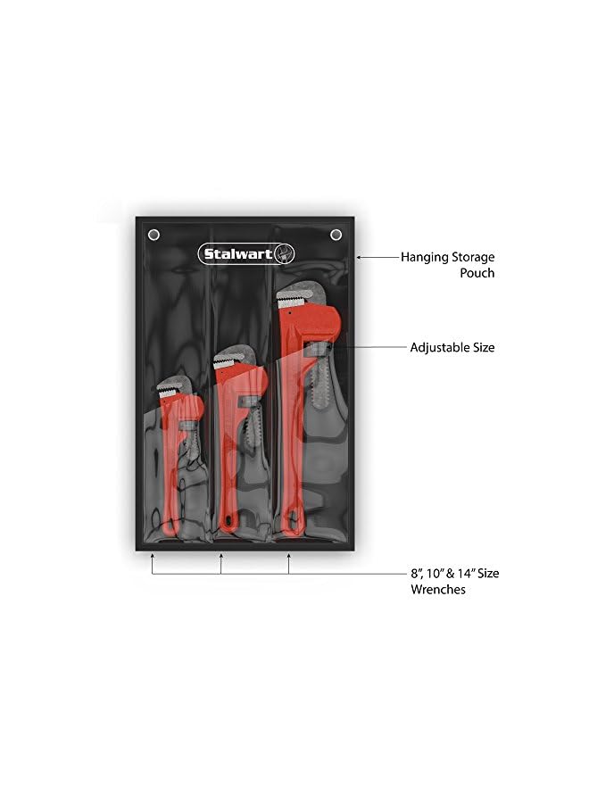 Stalwart - 75-Ht3012 Plumbers Pipe Wrench, 3 Piece 14-Inch, 10-Inch, 8-Inch Set – Home Improvement Hand Wrenches With Adjustable Jaws And Storage Pouch By  - Image 3