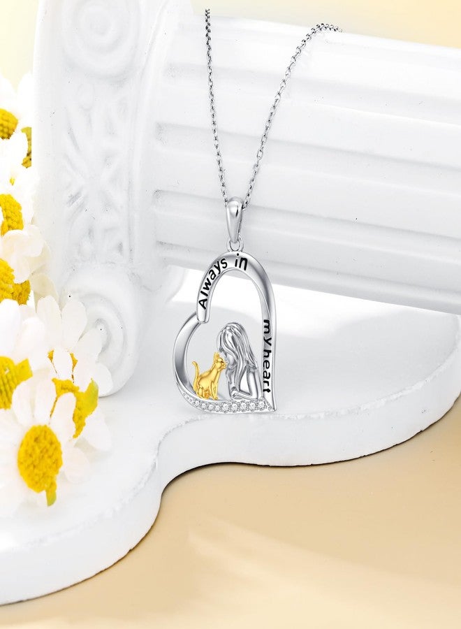 LONAGO Cat Heart Necklace Cat Heart Pendant Necklace Jewelry Gift for Women - Image 2