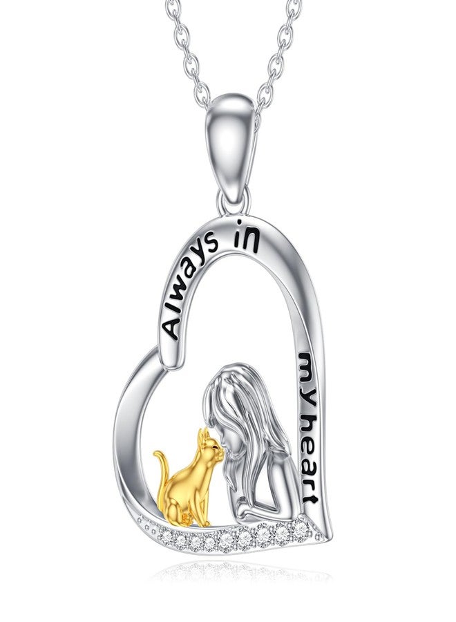 LONAGO Cat Heart Necklace Cat Heart Pendant Necklace Jewelry Gift for Women - Image 1