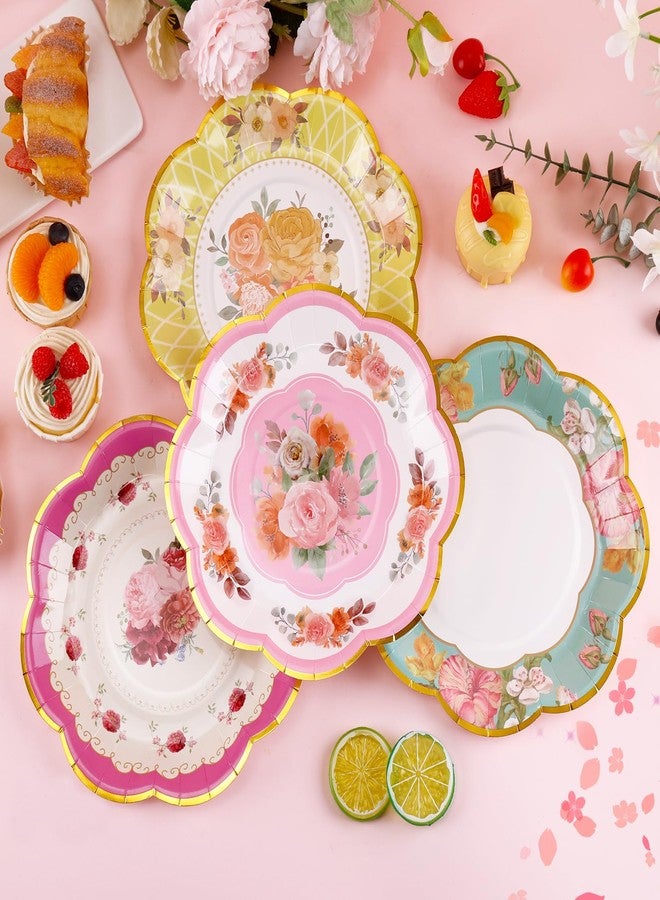 Boocikey Floral Tea Party Decorations,Tea Party Plates and Napkins Set Serve 16 Guests,Floral Paper Plates for Birthday Baby Shower Garden Wedding Afternoon Decorations - Image 4