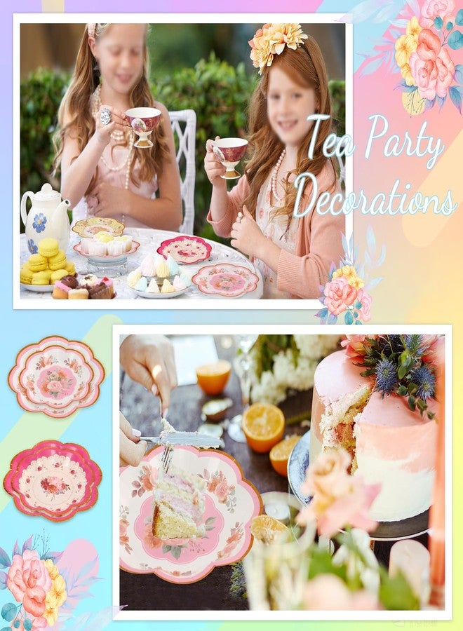 Boocikey Floral Tea Party Decorations,Tea Party Plates and Napkins Set Serve 16 Guests,Floral Paper Plates for Birthday Baby Shower Garden Wedding Afternoon Decorations - Image 5