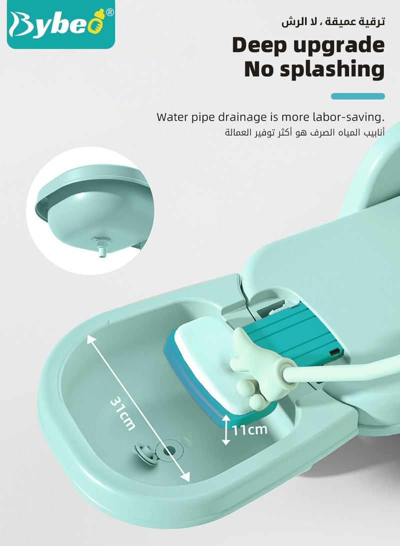 3-in-1 Baby Dining Chair, Multifunctional Kids Hair Washing Chair, Convertible Babies Bath Seats, Baby Feeding Chair, Foldable Kid Sofa Chair with Meal Tray Hair and Wash Utensils Set, Adjustable Height