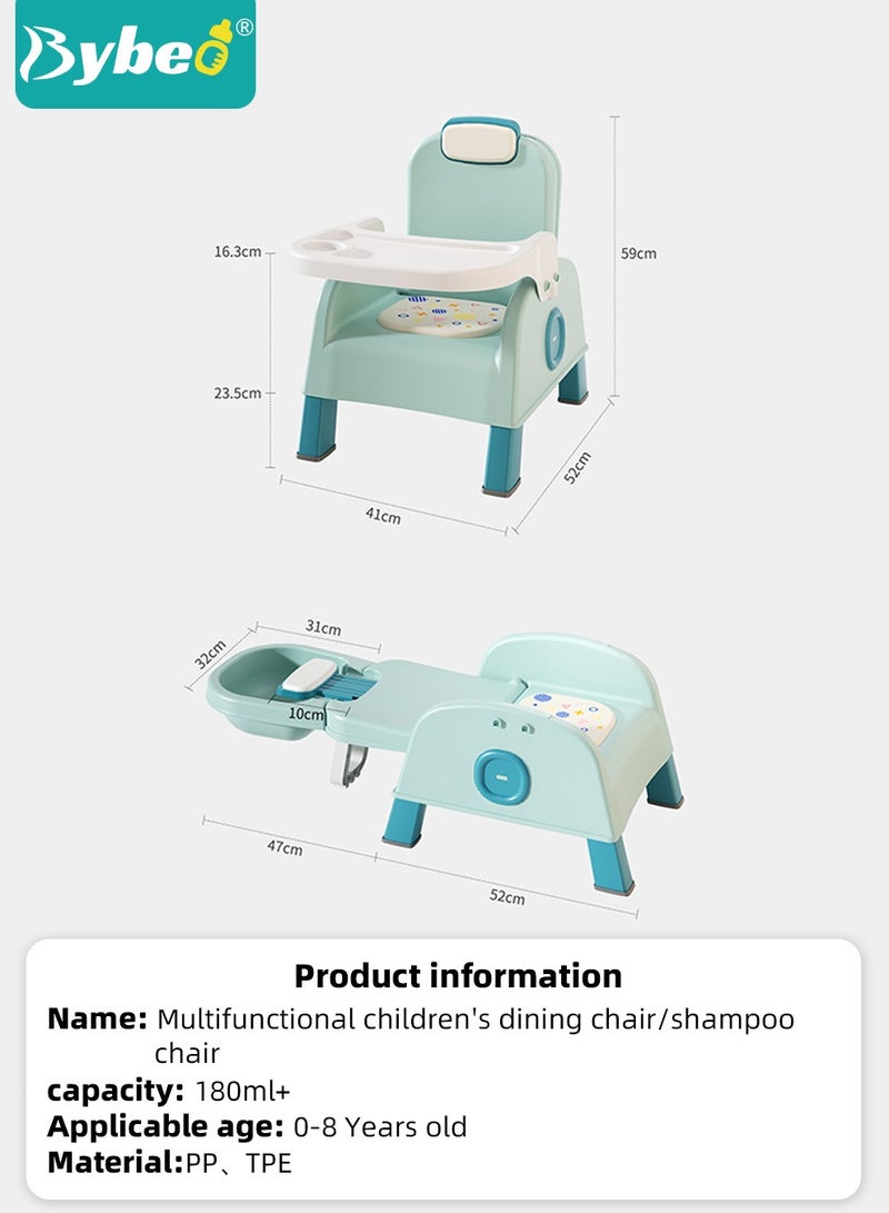3-in-1 Baby Dining Chair, Multifunctional Kids Hair Washing Chair, Convertible Babies Bath Seats, Baby Feeding Chair, Foldable Kid Sofa Chair with Meal Tray Hair and Wash Utensils Set, Adjustable Height
