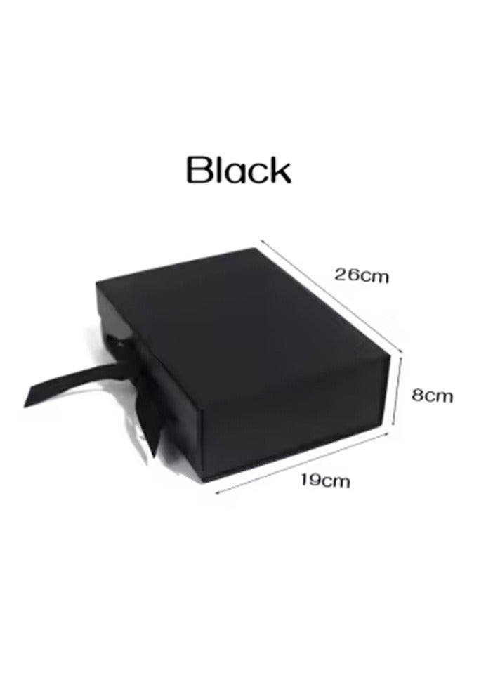 TecV Luxury Magnetic Gift Box, Black Medium Gift Box with Ribbon, Folding Gift Box for Presents With Magnetic Lid, Suitable for Festival, Birthday, Anniversary, 26x19x8 cm - Image 2