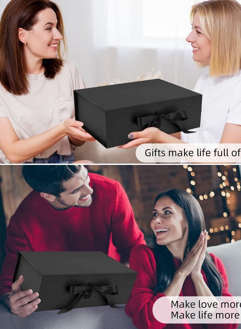 TecV Luxury Magnetic Gift Box, Black Medium Gift Box with Ribbon, Folding Gift Box for Presents With Magnetic Lid, Suitable for Festival, Birthday, Anniversary, 26x19x8 cm - Image 4