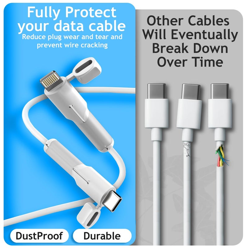 Sounce Cable End Protector for Type-C to Type-C Apple Lightning Cable – Waterproof and Dustproof Silicone Cap, Anti-Bend Cable Saver and Organizer, Only for Apple C to C Charging Cables, White - Image 2
