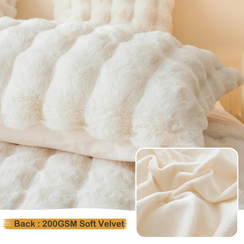 LIFEREVO 2 Pack Fluffy Faux Rabbit Fur Pillow Cases, Luxury Soft Plush Shaggy Bubble Pillowcases Standard Size with Zipper Closure, Furry Fuzzy Ivory Long Pillow Shams Bedroom Living Room 20x26, Beige - Image 5
