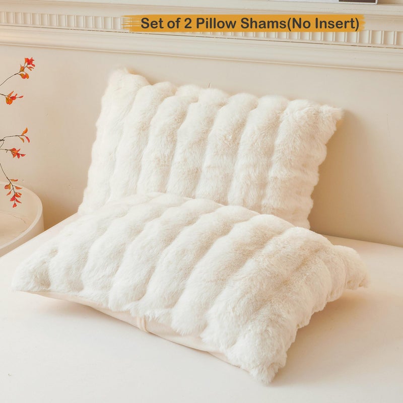 LIFEREVO 2 Pack Fluffy Faux Rabbit Fur Pillow Cases, Luxury Soft Plush Shaggy Bubble Pillowcases Standard Size with Zipper Closure, Furry Fuzzy Ivory Long Pillow Shams Bedroom Living Room 20x26, Beige - Image 2