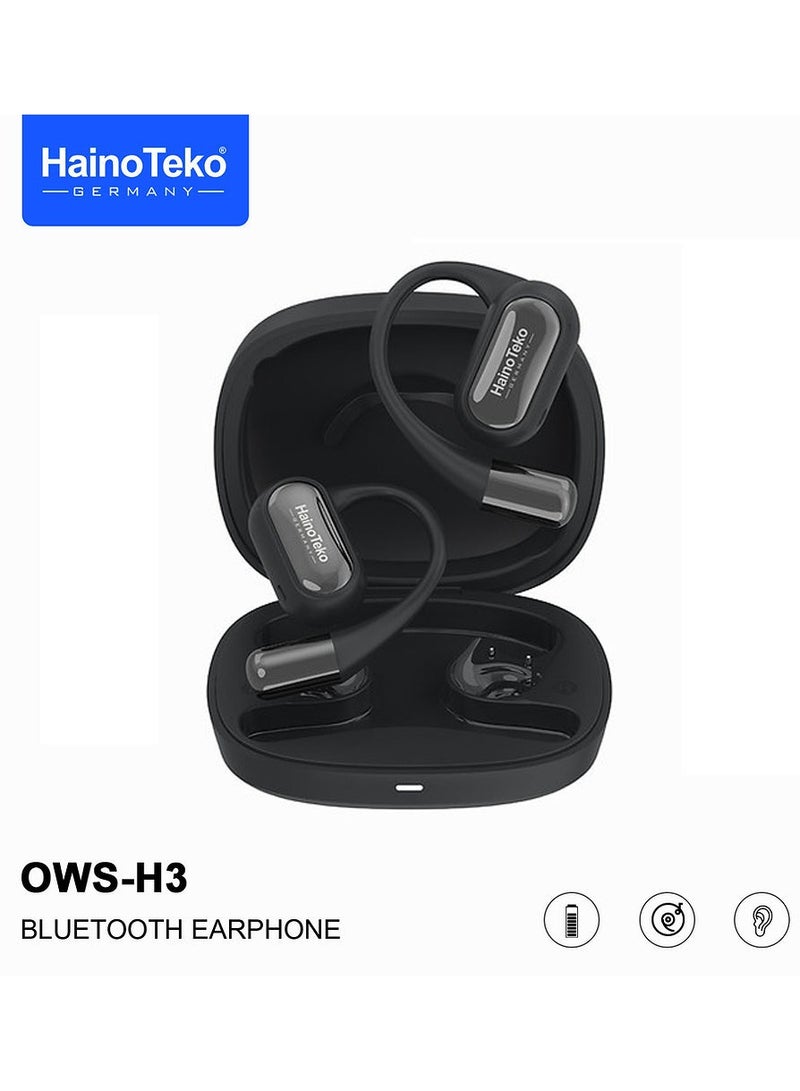 هينو تيكو سماعات بلوتوث HT-OWSH3 OpenFit مع صوت عالي الجودة وميكروفون فائق الوضوح وعناصر تحكم باللمس باللون الأسود - Image 1