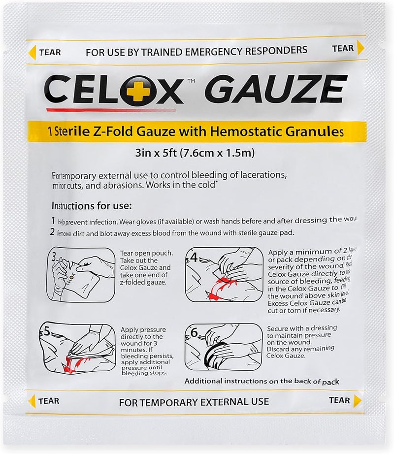 ILIOS CELOXs Gauze  ZFold Hemostatic Gauze 3in X 5ft 76cm X 15m  Controls Moderate to Severe Bleeding Packed by Ilios - Image 1