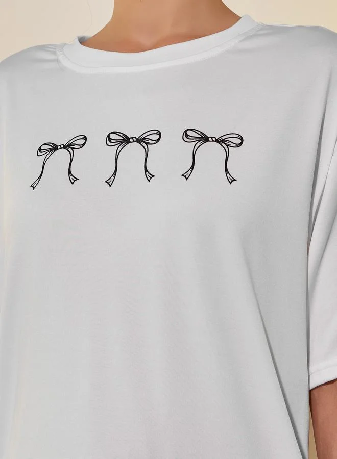 Take Two Take Two Graphic Print Oversized T-Shirt and Straight Pyjama Set