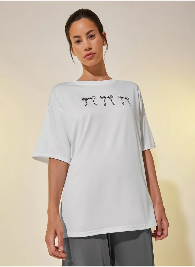 تايك تو Take Two Graphic Print Oversized T-Shirt and Straight Pyjama Set