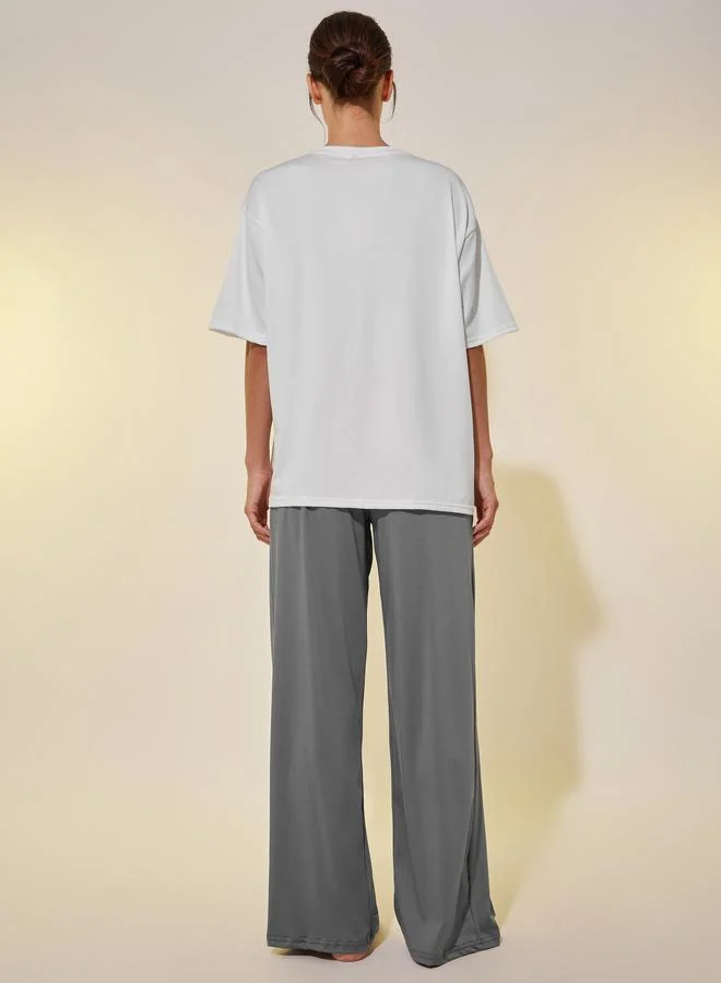 Take Two Take Two Graphic Print Oversized T-Shirt and Straight Pyjama Set