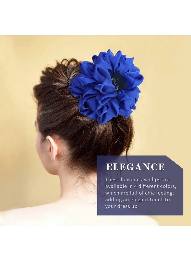 Lawie - 4 Pack Blue Black Burgundy Red Green Butterfly Octopus Korean Ribbon Silk Chiffon Large Rose Flower Bows Plastic Hair Claw Clips Jaw Barrettes Grips Clamps Decorative Bun Chignon Accessories For Women - Image 1