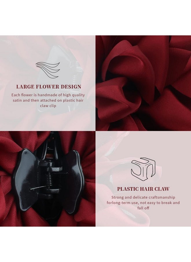 Lawie - 4 Pack Blue Black Burgundy Red Green Butterfly Octopus Korean Ribbon Silk Chiffon Large Rose Flower Bows Plastic Hair Claw Clips Jaw Barrettes Grips Clamps Decorative Bun Chignon Accessories For Women - Image 1