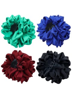 Lawie 4 Pack Blue Black Burgundy Red Green Butterfly Octopus Korean Ribbon Silk Chiffon Large Rose Flower Bows Plastic Hair Claw Clips Jaw Barrettes Grips Clamps Decorative Bun Chignon Accessories For Women  - Image 2