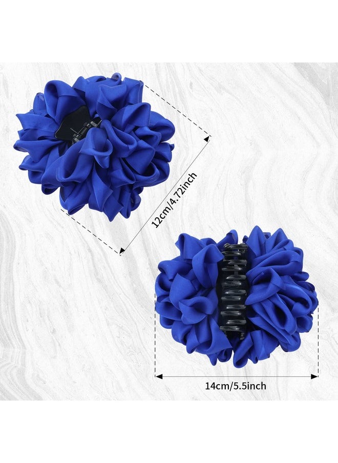 Lawie - 4 Pack Blue Black Burgundy Red Green Butterfly Octopus Korean Ribbon Silk Chiffon Large Rose Flower Bows Plastic Hair Claw Clips Jaw Barrettes Grips Clamps Decorative Bun Chignon Accessories For Women - Image 1