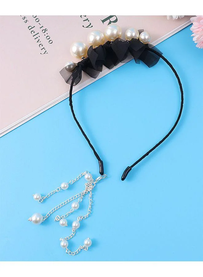 Mark & Mia Mark & Mia Hair Bands with Pearls, Stylish Design, Versatile Usage, Lightweight, Free Size, 5 Years+ - Black