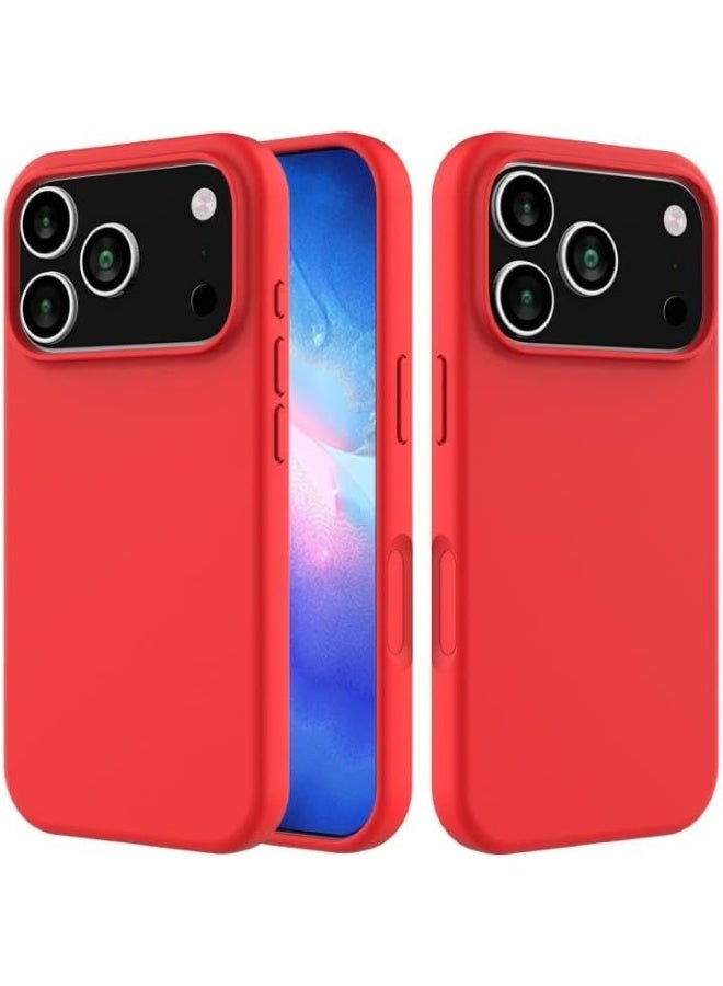 Compatible with iPhone 17 Pro Case Slim Liquid Silicone 4 Layers Soft Gel Rubber Shockproof Protective Phone Case with Anti Scratch Microfiber Lining (Red)