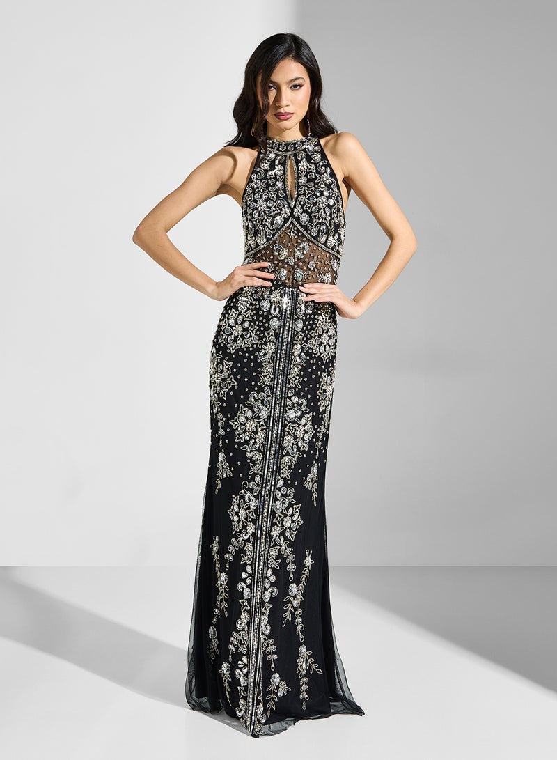 Namshi x Embellished Halter Gown Dress  - Image 1