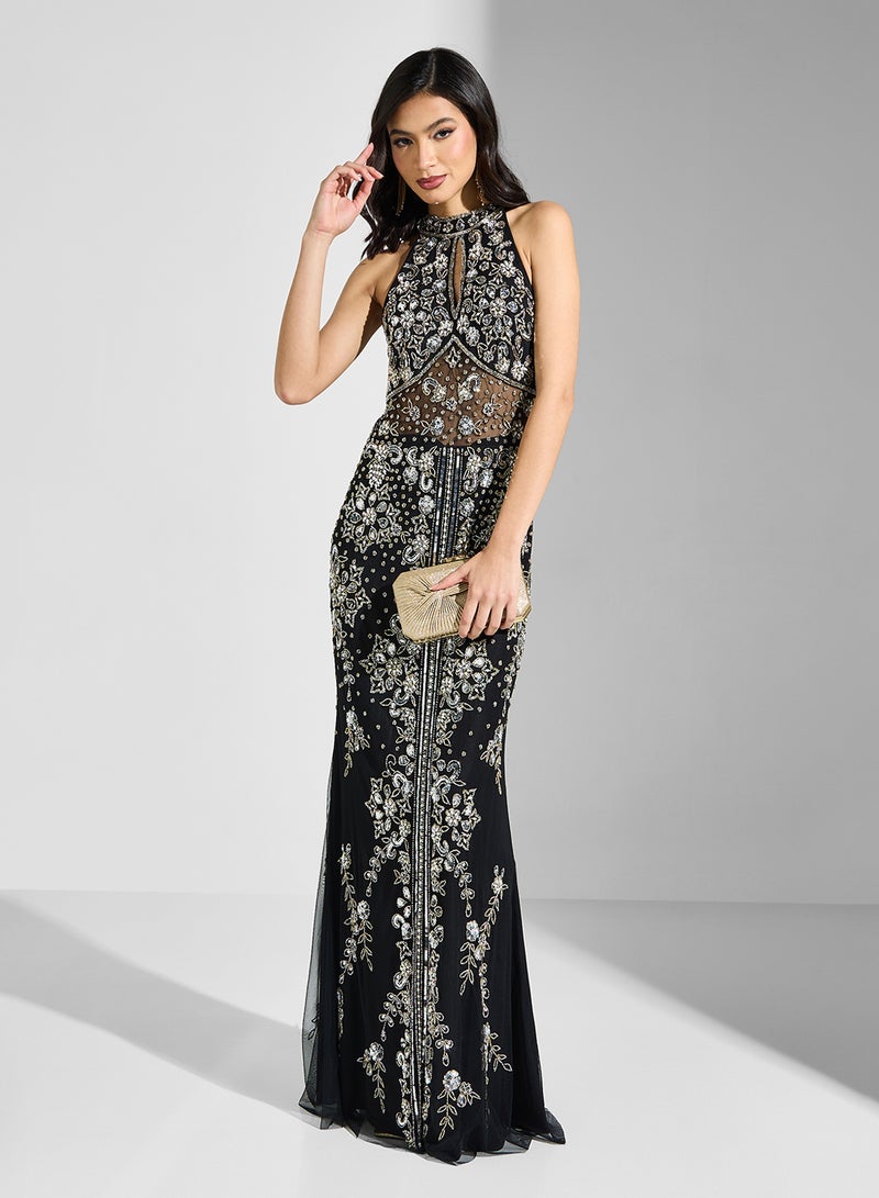 Namshi x Embellished Halter Gown Dress  - Image 4