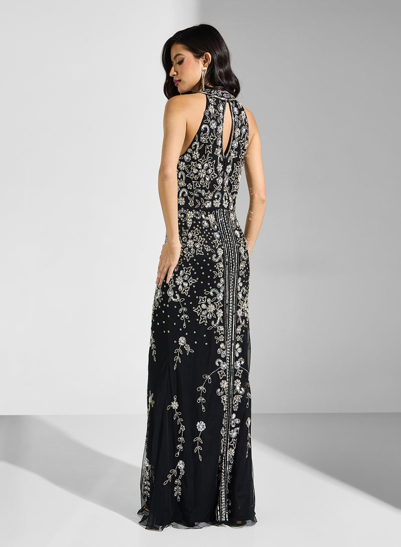 Namshi x Embellished Halter Gown Dress  - Image 2