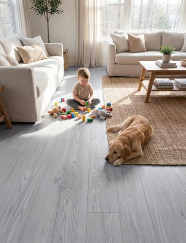 FOGZUVR 2 Rolls 23.6''x10FT Vinyl Flooring Roll 38.75 sq.ft: Peel and Stick Floor Tiles Self-Adhesive Durable Waterproof Wood Grain Large Plank for Living Room, Bedroom, Bathroom(Paleish Grey‌, 23.6''x10FT) - Image 3
