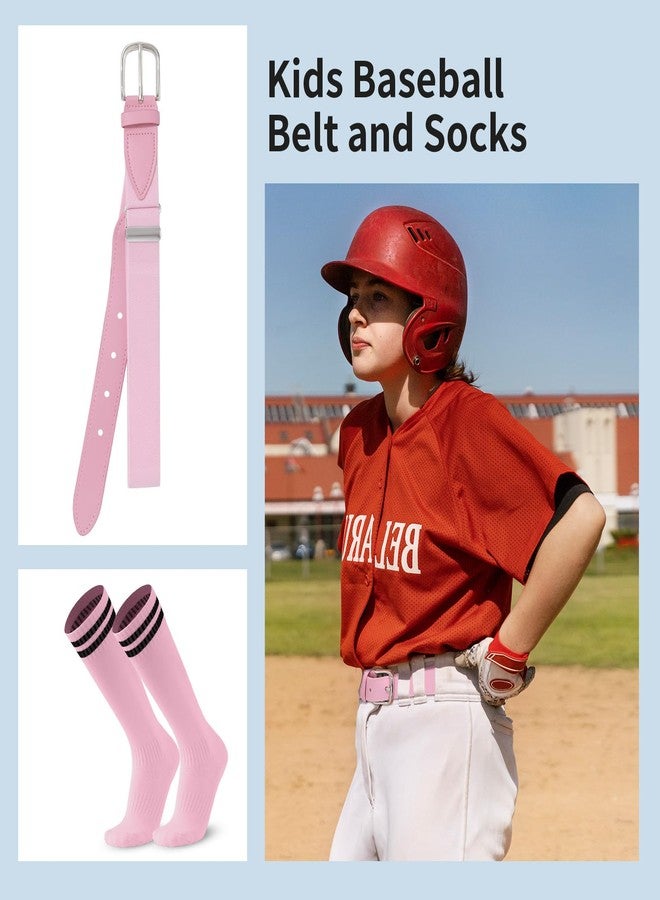 AWAYTR Youth Baseball Socks and Belt - Kids Softball Belts and Socks Combo for Youth Boys Girls (Pink, Fit waist 20" - 34" (Rec 6-15yrs)) - Image 2