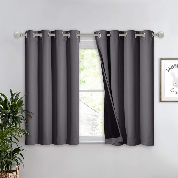 100 Blackout Curtain with Black Liner Thermal Insulated Full Blackout 2Layer Lined Curtain Energy Efficiency Window Drapery for Dining Room Grey 1 Panel 52inch W by 45inch L