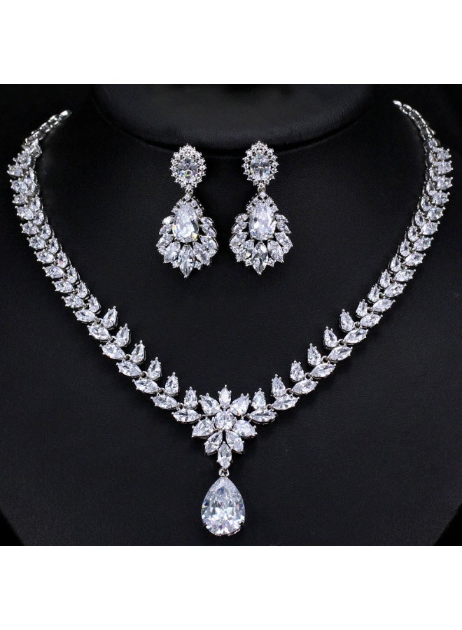 Ciara 3A zircon set, ultra-shiny bridal party jewelry, earrings and necklace two-piece set - Image 1