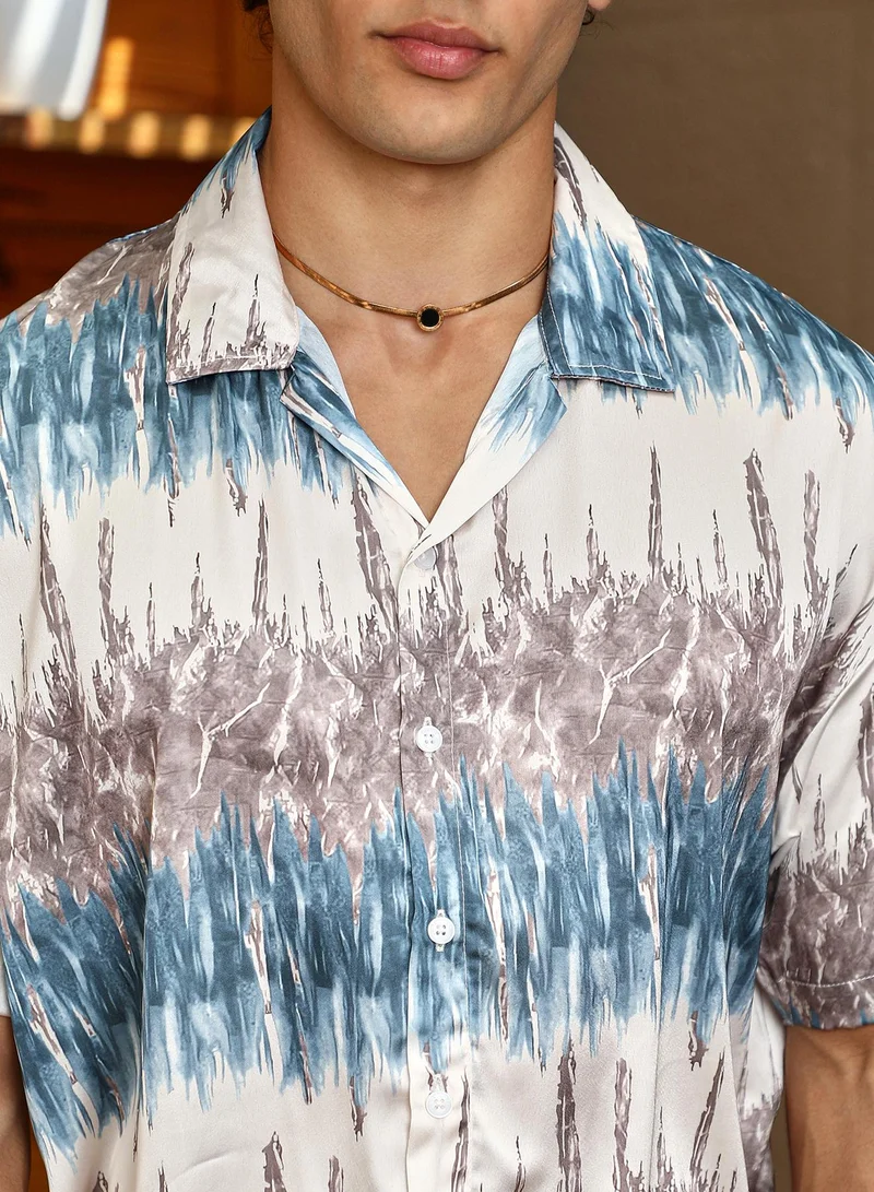 Campus Sutra Men's Indigo Blue & Charcoal Grey Indie Satin Oversized Shirt