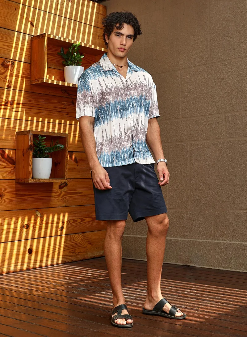 Campus Sutra Men's Indigo Blue & Charcoal Grey Indie Satin Oversized Shirt