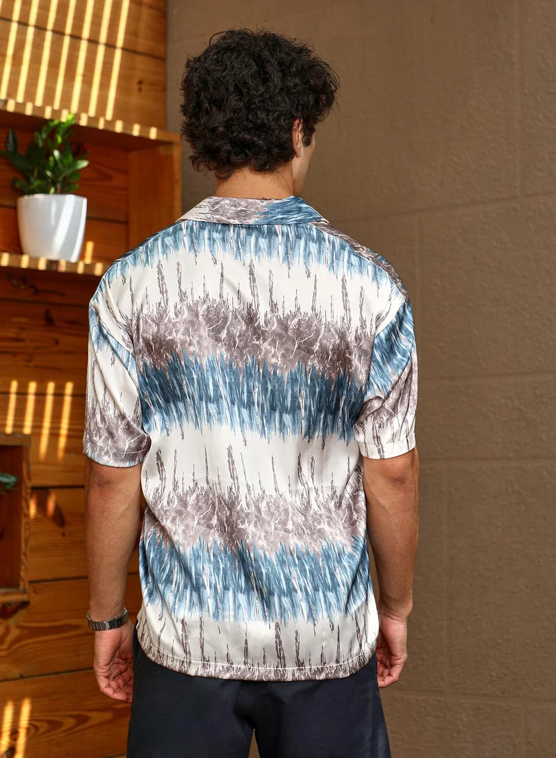 Campus Sutra Men's Indigo Blue & Charcoal Grey Indie Satin Oversized Shirt