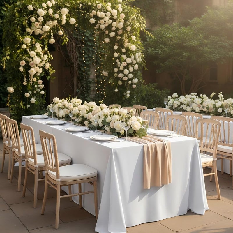 Fitable White Tablecloths for Rectangle Tables, 6 Pack - 70 x 120 Inches - Reusable and Washable Table Clothes for 6-8 Ft Tables, Polyester Fabric Table Covers for Wedding, Party, Banquet - Image 2