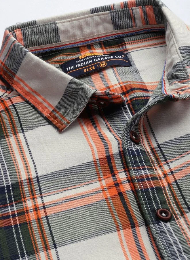 The Indian Garage Co Men Slim Fit Checkered Full Sleeves Cutaway Collar Casual Shirt