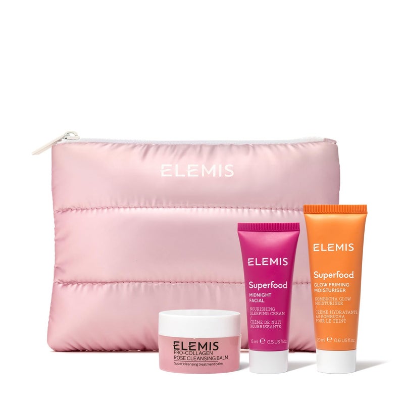 ELEMIS Way to Glow Exclusive Skincare Kit($70 Value) - Travel Set with Travel-Size Rose Cleansing Balm, Glow Priming Moisturizer & Midnight Facial, Nourish & Illuminate Skin all day - Image 1