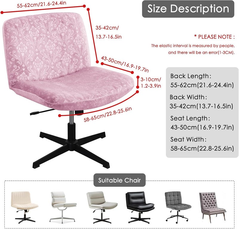 EVOLLER Store Criss Cross Chair Cover Pink Armless Chair Slipcover Office Desk Chair Covers Velvet Embossing Mid Back Wide Seat Accent Chair Covers for Computer Chairs and Vanity Chairs(Velvet-Pink) - Image 2