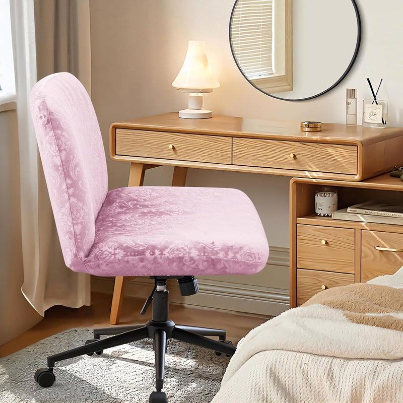 EVOLLER Store Criss Cross Chair Cover Pink Armless Chair Slipcover Office Desk Chair Covers Velvet Embossing Mid Back Wide Seat Accent Chair Covers for Computer Chairs and Vanity Chairs(Velvet-Pink) - Image 4