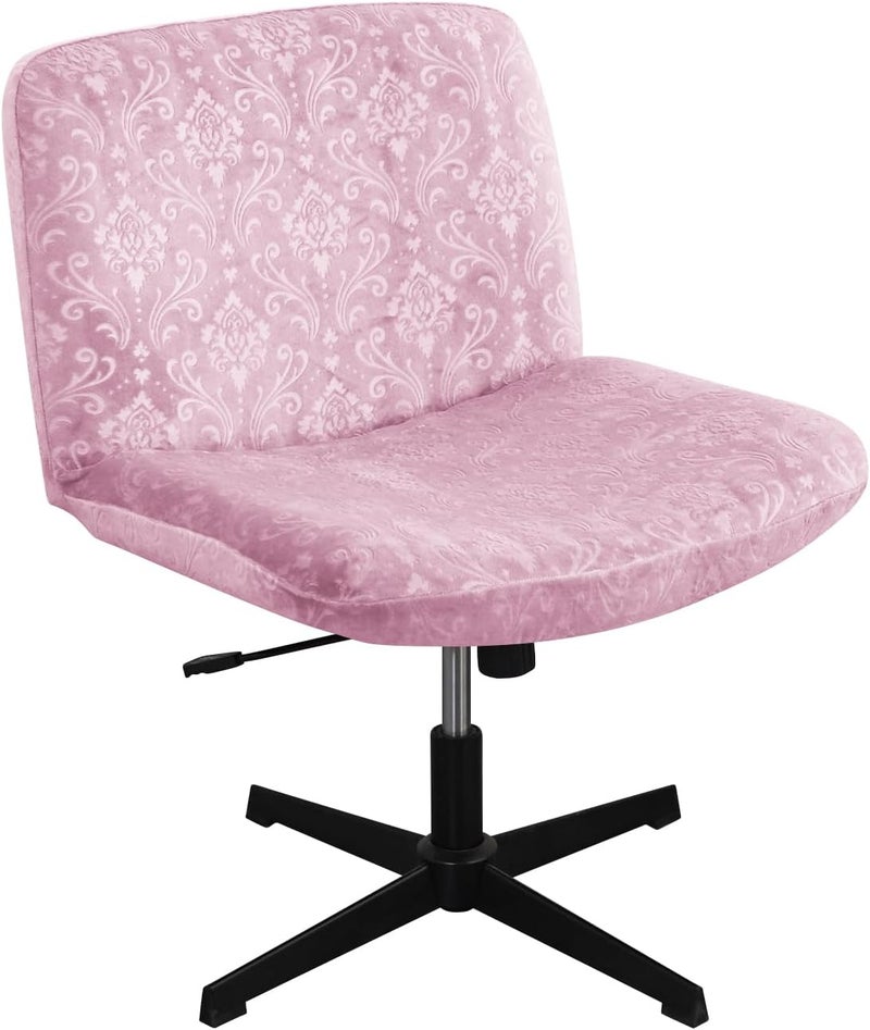 EVOLLER Store Criss Cross Chair Cover Pink Armless Chair Slipcover Office Desk Chair Covers Velvet Embossing Mid Back Wide Seat Accent Chair Covers for Computer Chairs and Vanity Chairs(Velvet-Pink) - Image 1