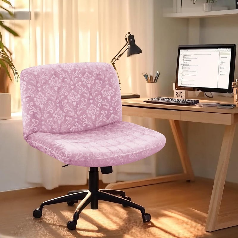 EVOLLER Store Criss Cross Chair Cover Pink Armless Chair Slipcover Office Desk Chair Covers Velvet Embossing Mid Back Wide Seat Accent Chair Covers for Computer Chairs and Vanity Chairs(Velvet-Pink) - Image 3