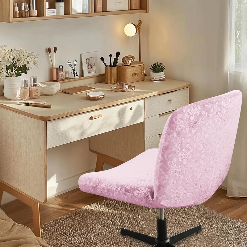 EVOLLER Store Criss Cross Chair Cover Pink Armless Chair Slipcover Office Desk Chair Covers Velvet Embossing Mid Back Wide Seat Accent Chair Covers for Computer Chairs and Vanity Chairs(Velvet-Pink) - Image 5
